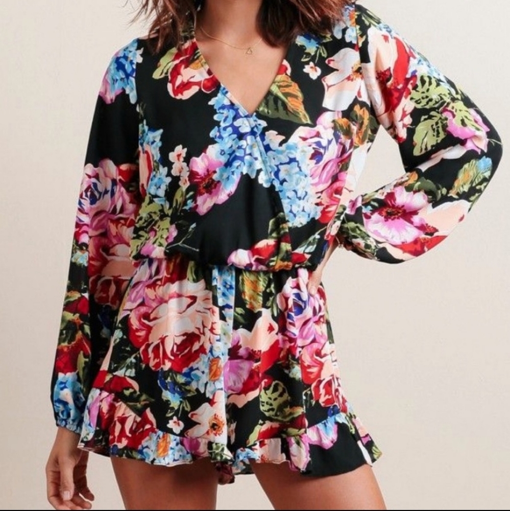 Show Me Your MUMU Country Garden Floral Print Long Sleeve V-neck Ruffle …